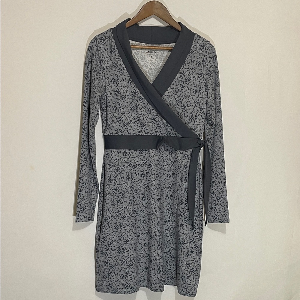 Athleta Gray Faux Wrap Long Sleeve Dress Sz Small